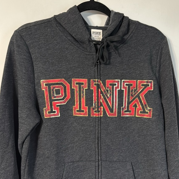 PINK Victoria's Secret Everyday Lounge Full Zip Charcoal Plaid Hoodie Size M - Picture 5 of 14